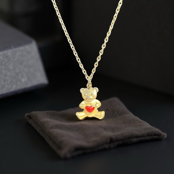 Jewelry - Gold Tone Teddy Bear Necklace with Red Heart